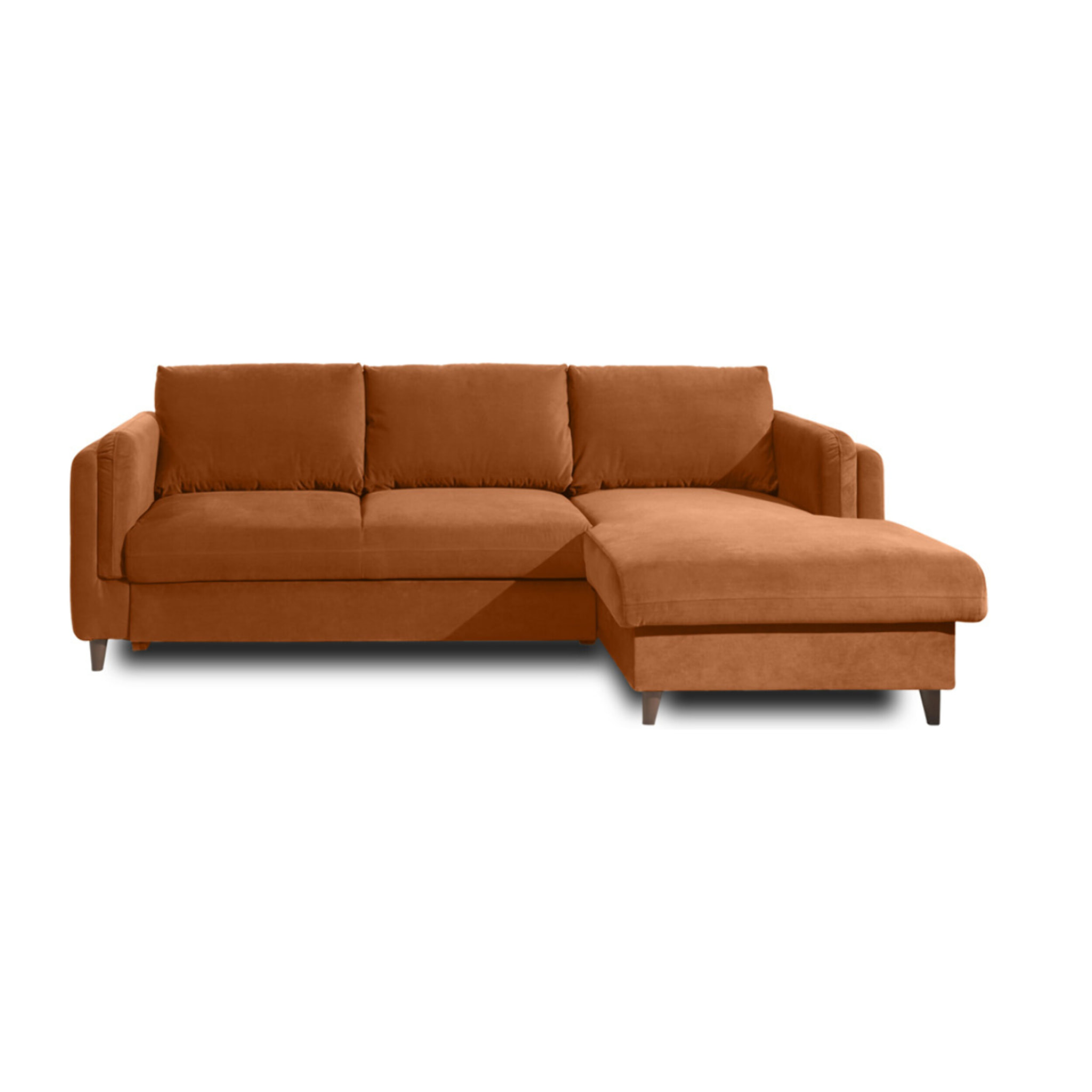 Brooke - canapé d'angle droit - convertible avec coffre - 4 places - en velours - Rouille