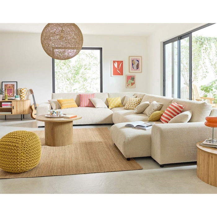 Garance - module d'assise méridienne droit - en velours côtelé - Beige