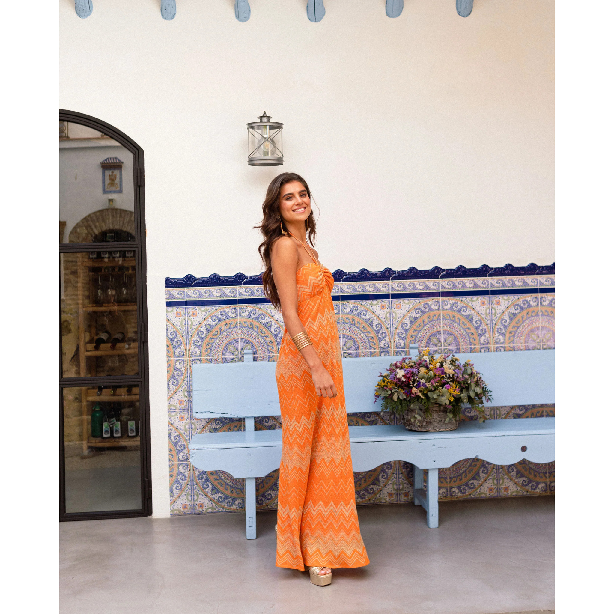 Vestido midi con escote halter regulable