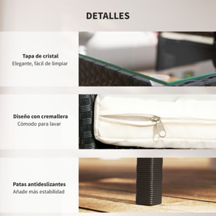 Conjunto de Jardín de Ratá¡n Sintá©tico Juego de 4 Piezas Muebles de Jardín con 2 Sillones 1 Sofá¡ de 2 Plazas 1 Mesa de Centro con Tablero de Vidrio y Cojines Negro y Crema