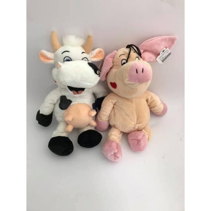 TOBIA'S GIOCHI - Peluche Coppia Mucca e Maiale seduti 30cm