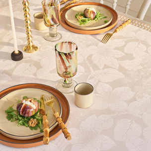 Nappe pur coton enduit motif jacquard beige Mille hortensias naturel