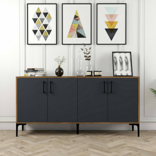 Credenza Daltobell, Buffet da soggiorno, Madia da salotto, Dispensa da cucina, 160x35h78 cm, Noce e Antracite