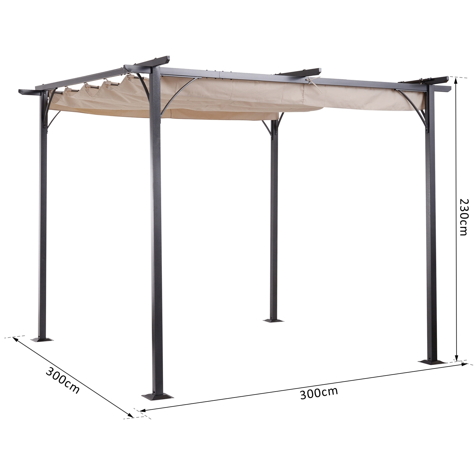 Pergola rétractable polyester beige métal époxy noir