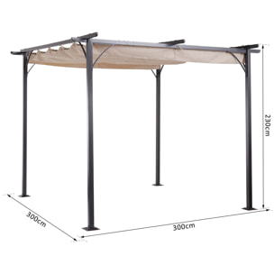 Pergola rétractable polyester beige métal époxy noir