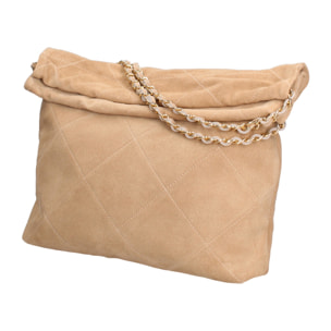 Borsa a spalla da donna Made in Italy - Modello Celeste Elite - Pelle scamosciata - 32.0 x 34.0 x 6.0 cm