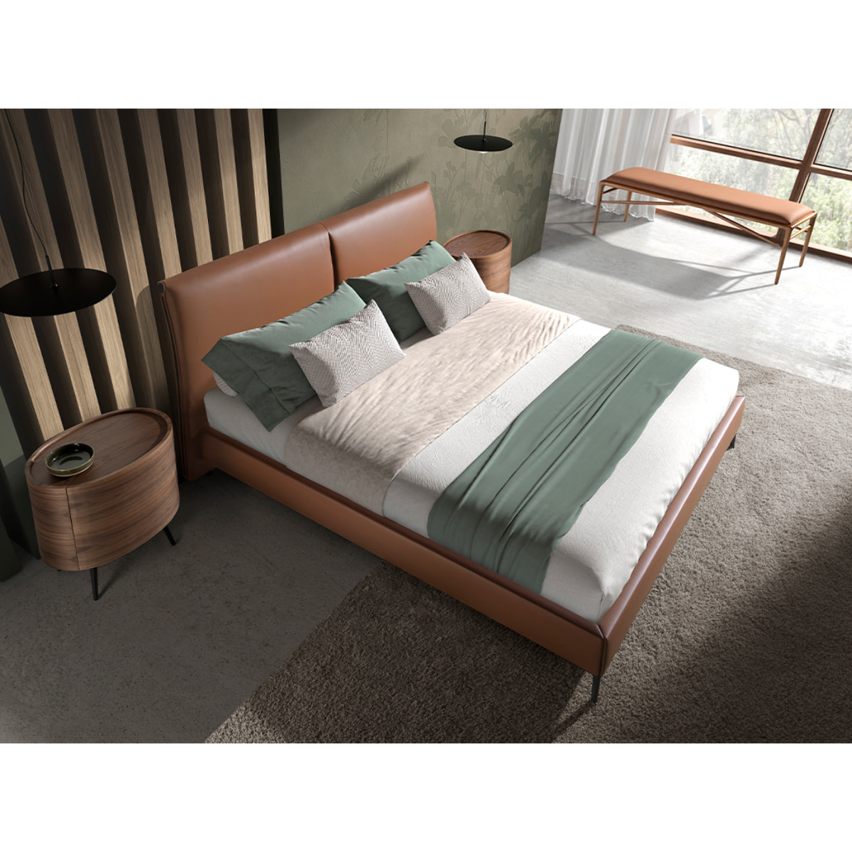 Banqueta Angel Cerdá con asiento tapizado en polipiel en marrón 130x40x43cm