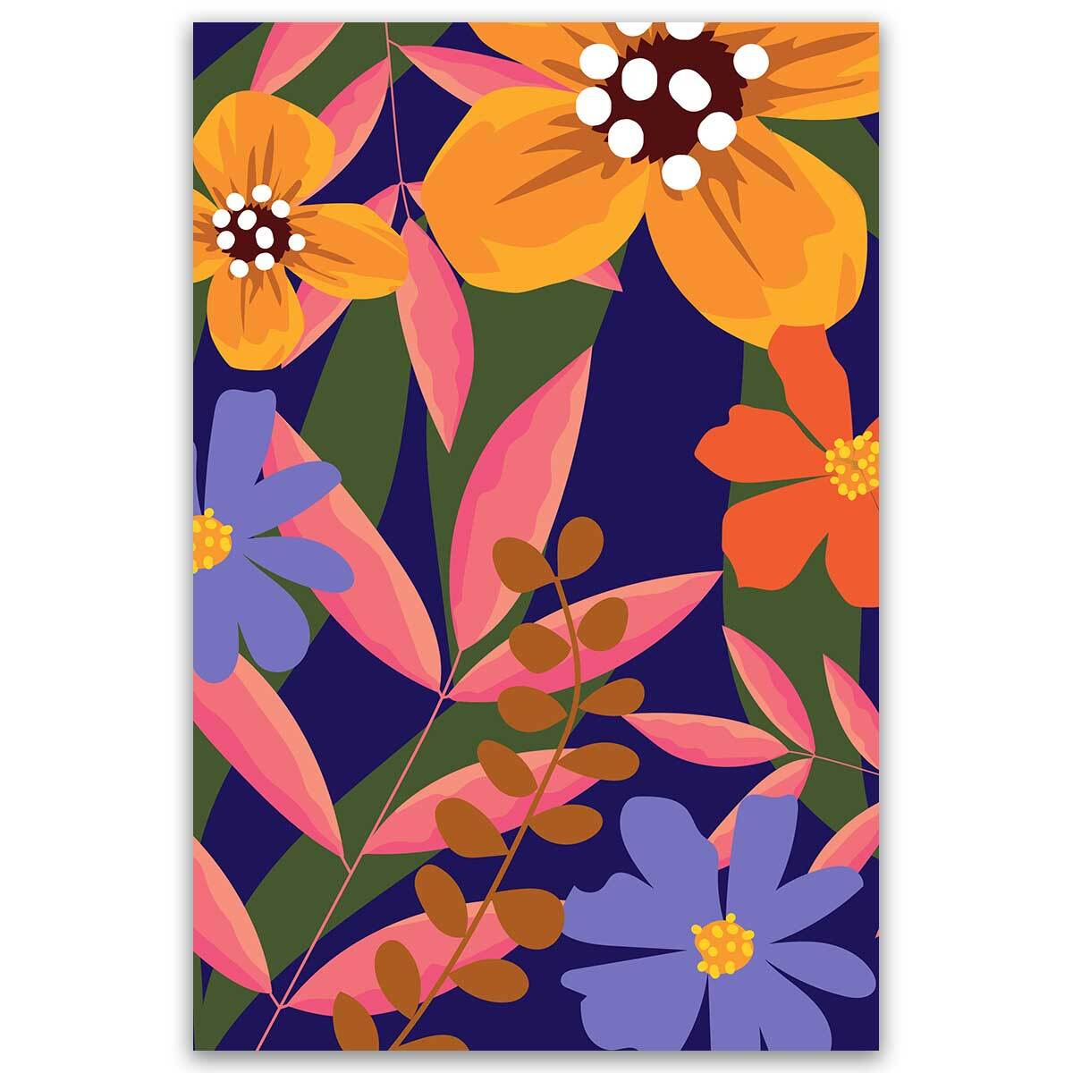 Tableau floral moderne fond bleu nuit Toile imprimée