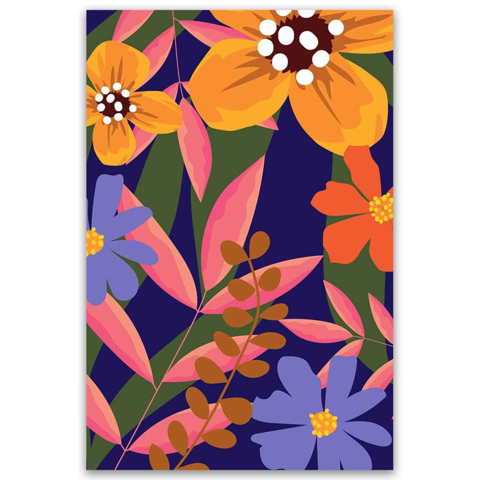 Tableau floral moderne fond bleu nuit Toile imprimée