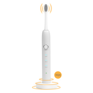 Spazzolino elettrico con batteria ricaricabile e testina. Ricarica wireless induttiva.