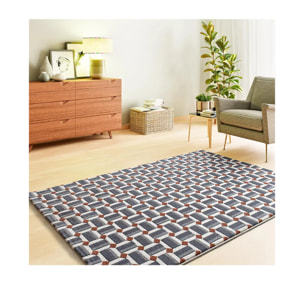 AMARA Alfombra geométrica con relieve azul, varias medidas disponibles.