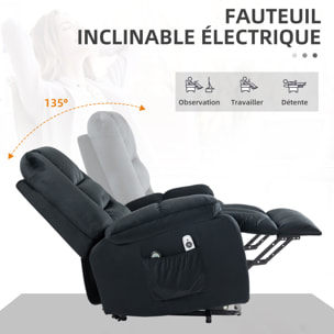 Fauteuil de massage releveur - 8 points de massage, fonction chauffante - 2 télécommandes - velours noir