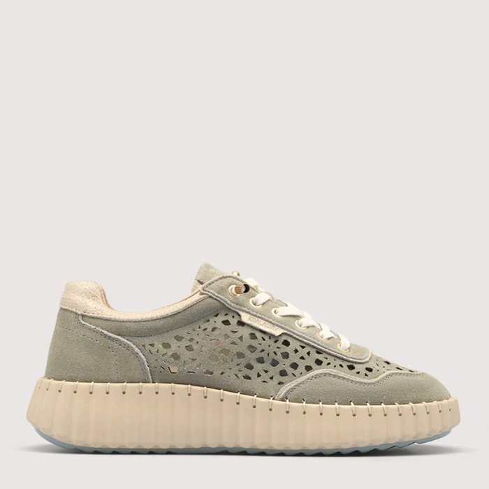 Sneaker Piel Troquelada Caqui - Sienna