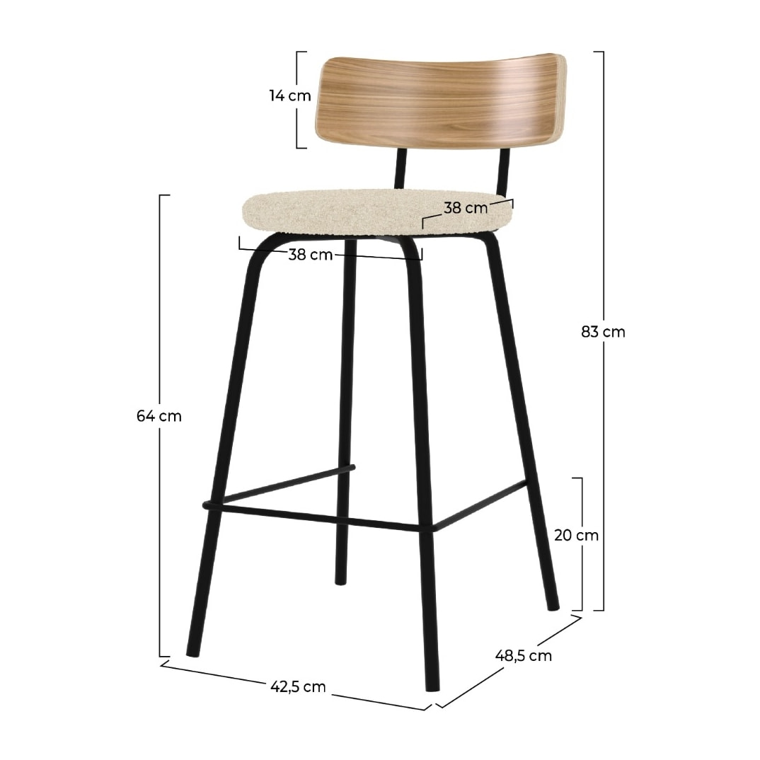 Lot de 2 chaises pour îlot central 64 cm en tissu bouclé blanc cassé - Alize
