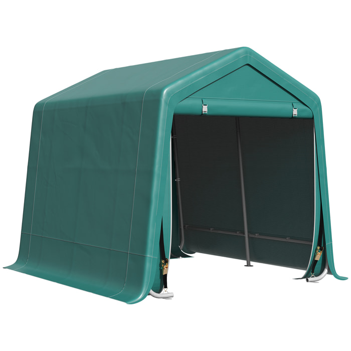 Carpa de Jardín Exterior para Herramientas Bicicletas 2,4x2x2 m Cobertizo Exterior con 2 Puertas con Cremallera Impermeable Anti-UV Carpa para Jardín Verde