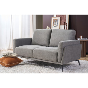 Canapé design 2 places en tissu effet velours texturé gris foncé et métal noir MOSCO