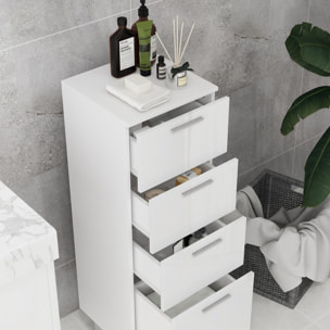Colonne salle de bain sur pied 4 tiroirs - 30 x 30 x 93 cm - poignées alu façade blanc laqué
