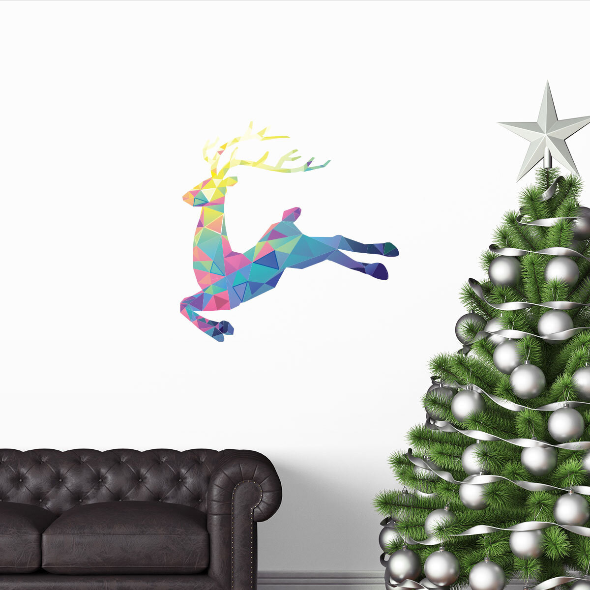 Sticker Noël cerf origami - Autocollants stickers adhésifs noël - décoration fêtes