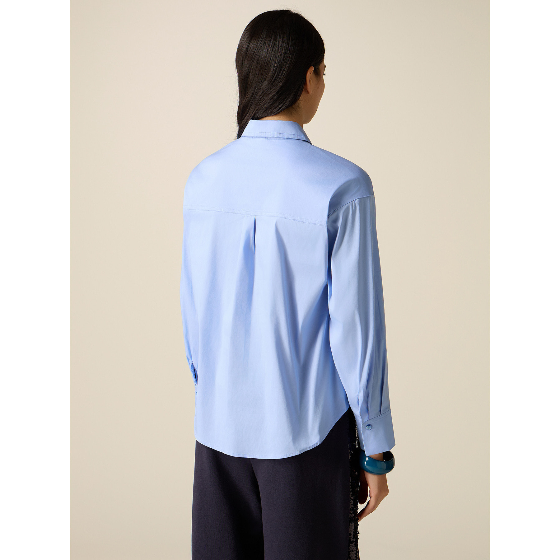 Oltre - Camicia in popeline con ricamo gioiello - Azzurro