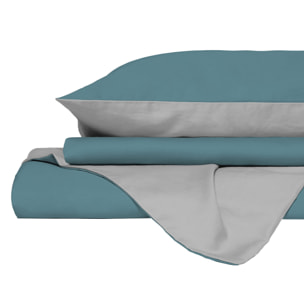 PARURE COPRIPIUMINO NATURAL COLOR, 100% Cotone, Made in Italy - OTTANIO/GRIGIO CHIARO