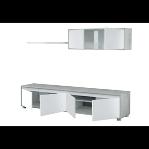 Parete Attrezzata Ginevra Mobile Soggiorno TV con Mensole Salotto Legno Base Televisione Sala da Pranzo Design Moderno 200x41x43 cm Bianco e Cemento