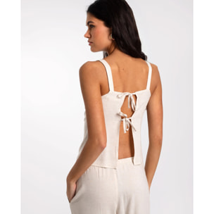 Blusa de mujer de lino con lazos en la espalda