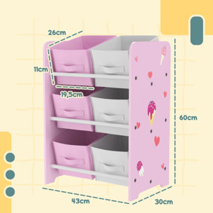 Estantería Infantil para Niños de +3 Años Estantería para Juguetes con 6 Cajas de Tela no Tejida Extraíbles Organizador de Juguetes para Dormitorio Guardería 43x30x60 cm Rosa