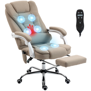 Fauteuil de bureau direction massant chauffant hauteur réglable dossier inclinable tissu beige