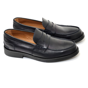 Mocassino con benda in pelle crust con fondo in gomma Blu