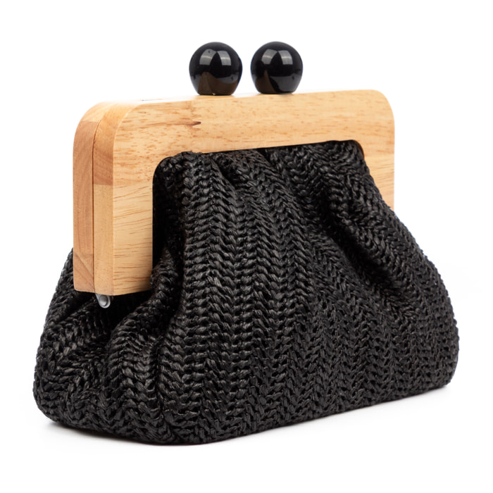 BeneLario Borsa a tracolla Donna. Tessuto con dettagli in legno naturale e pelle sintetica.