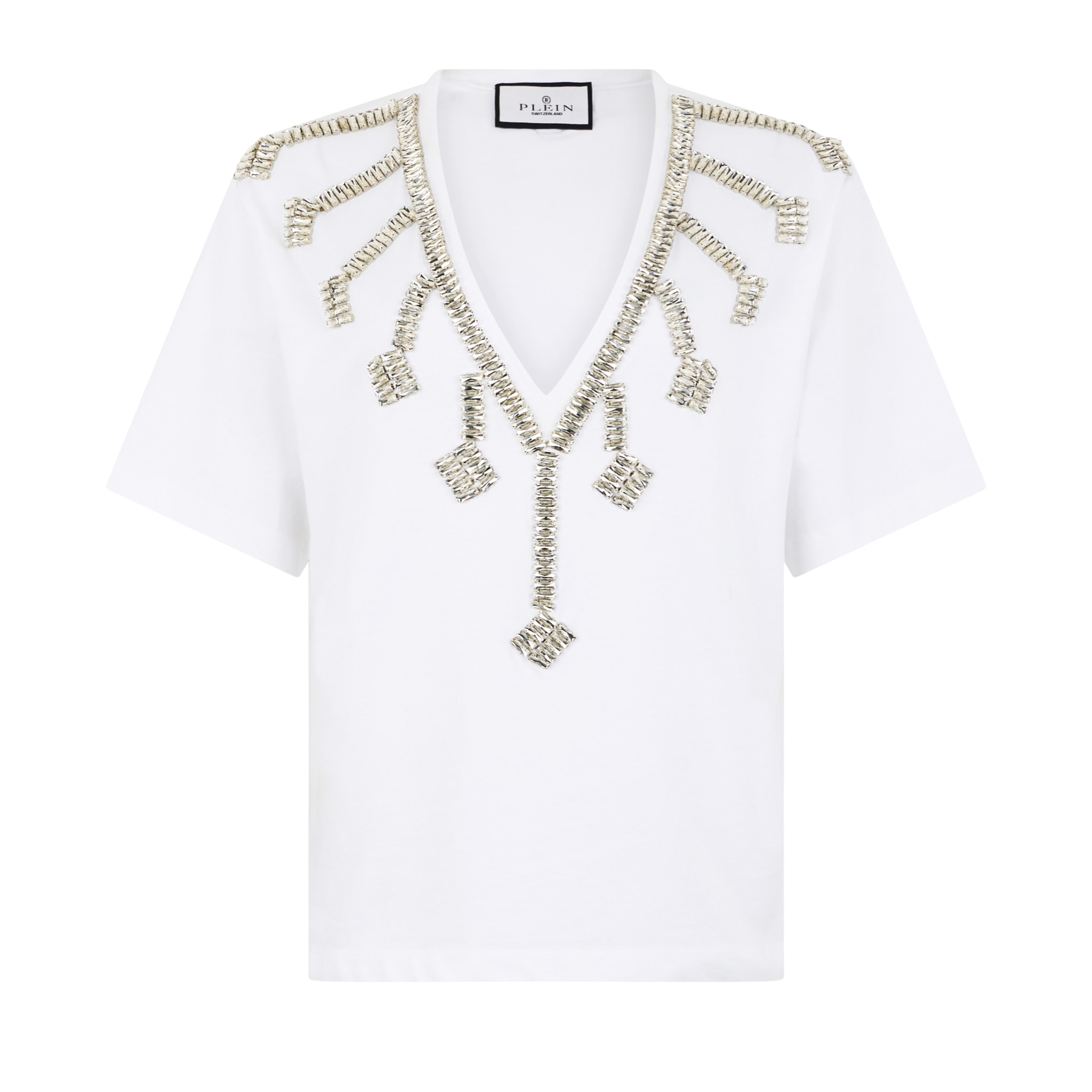 PHILIPP PLEIN V-Neck T-Shirt Crystal Fringes