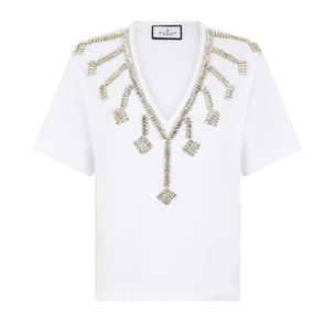 PHILIPP PLEIN V-Neck T-Shirt Crystal Fringes