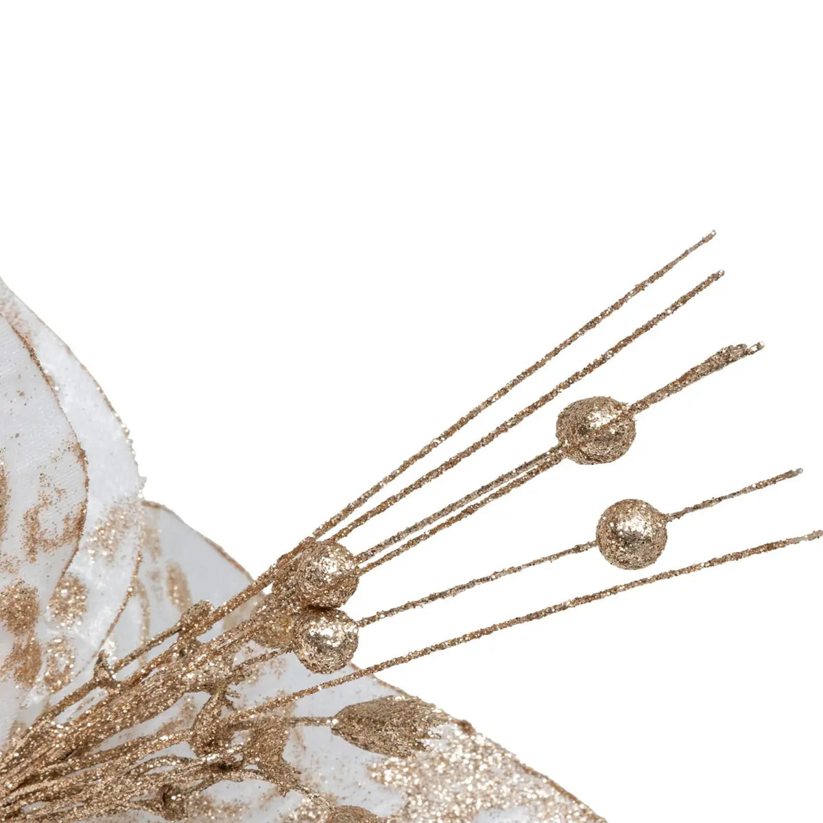 Décoration de sapin poinsettia XL blanc or 40cm