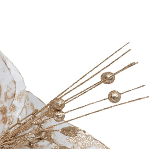 Décoration de sapin poinsettia XL blanc or 40cm