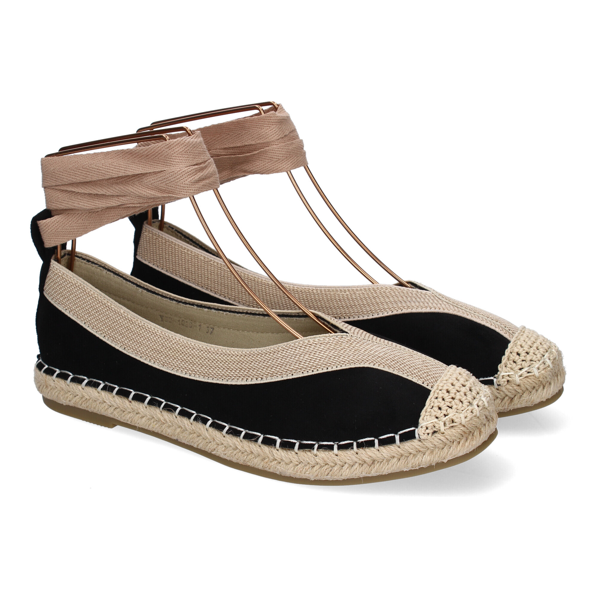 Bailarina de Mujer con Yute, Diseño Moderno con Puntera Bordada y Cintas