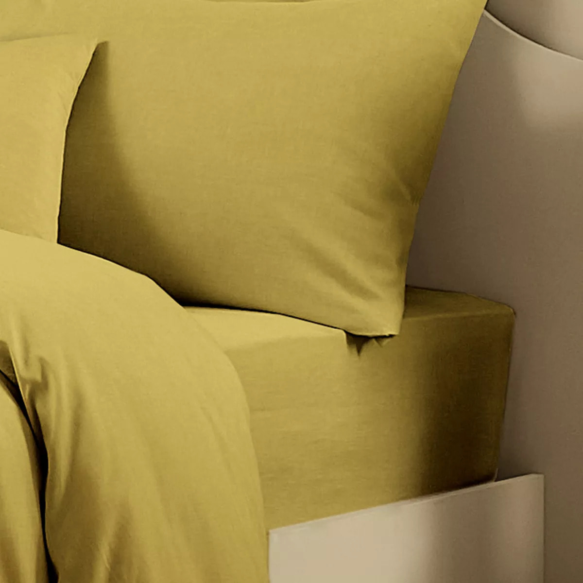 Drap housse b35 lin & coton 160 g/m² uni jaune Le metis francais curry
