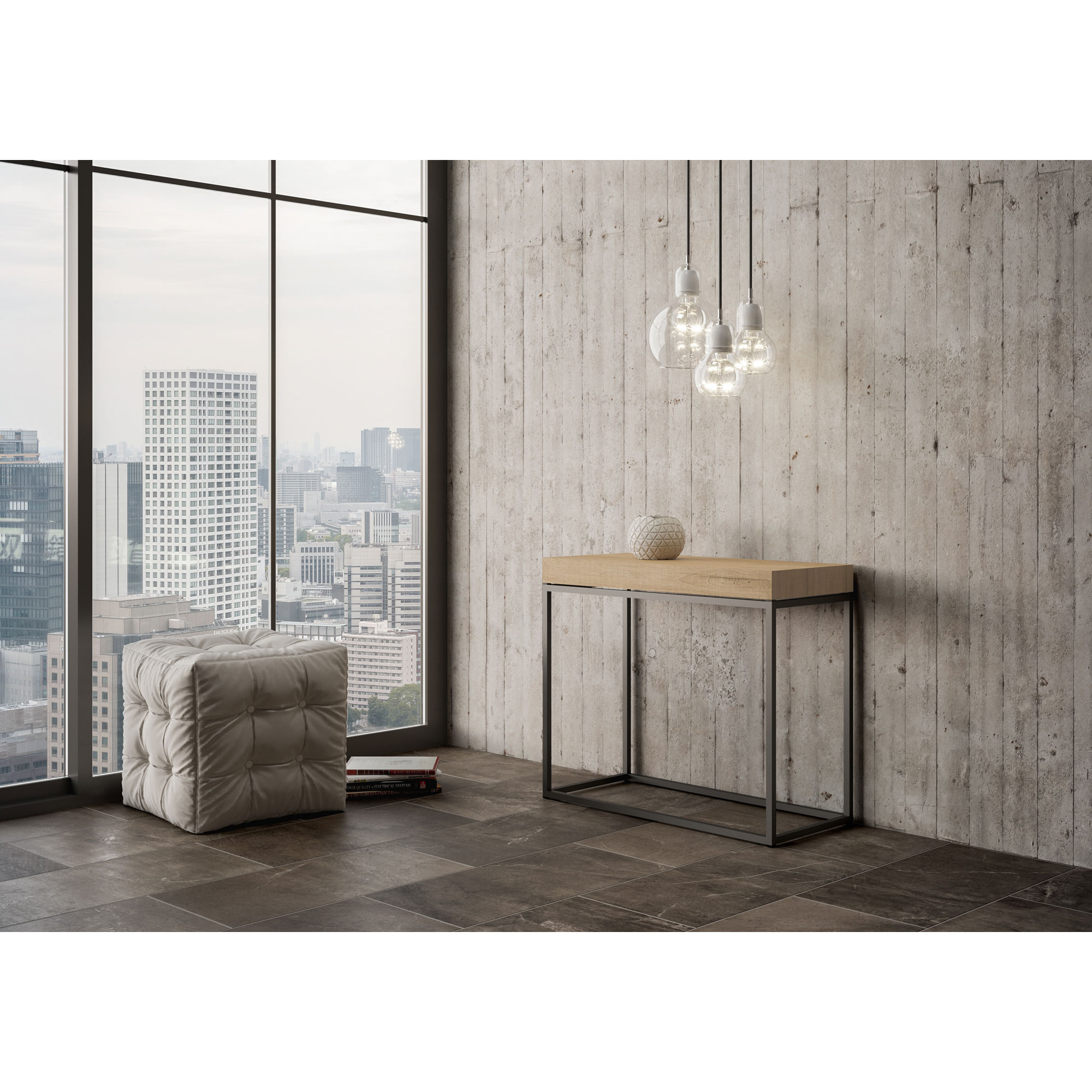 Consola extensible 90x40/196 cm Nordica Small Roble Natural estructura Antracita