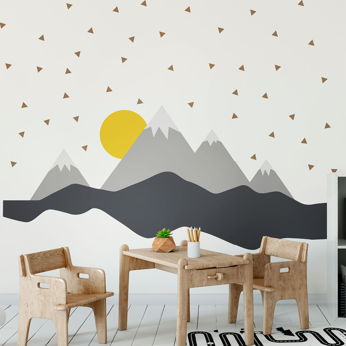 Stickers muraux enfants - Décoration chambre bébé - Autocollant Sticker mural géant enfant montagnes scandinaves NORDIKA