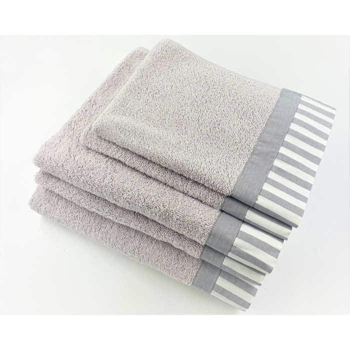 Set Spugna AMALFI 5 Pezzi: 2 Viso+2 Ospite + 1 Telo Bagno - 450 gr/m² - 100% Puro Cotone