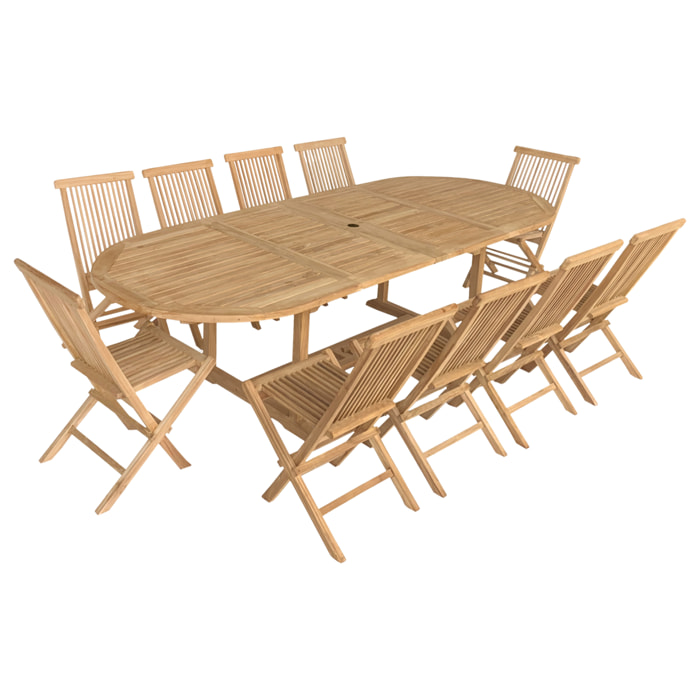 Salon de jardin en teck LOMBOK - table ovale extensible - 10 places
