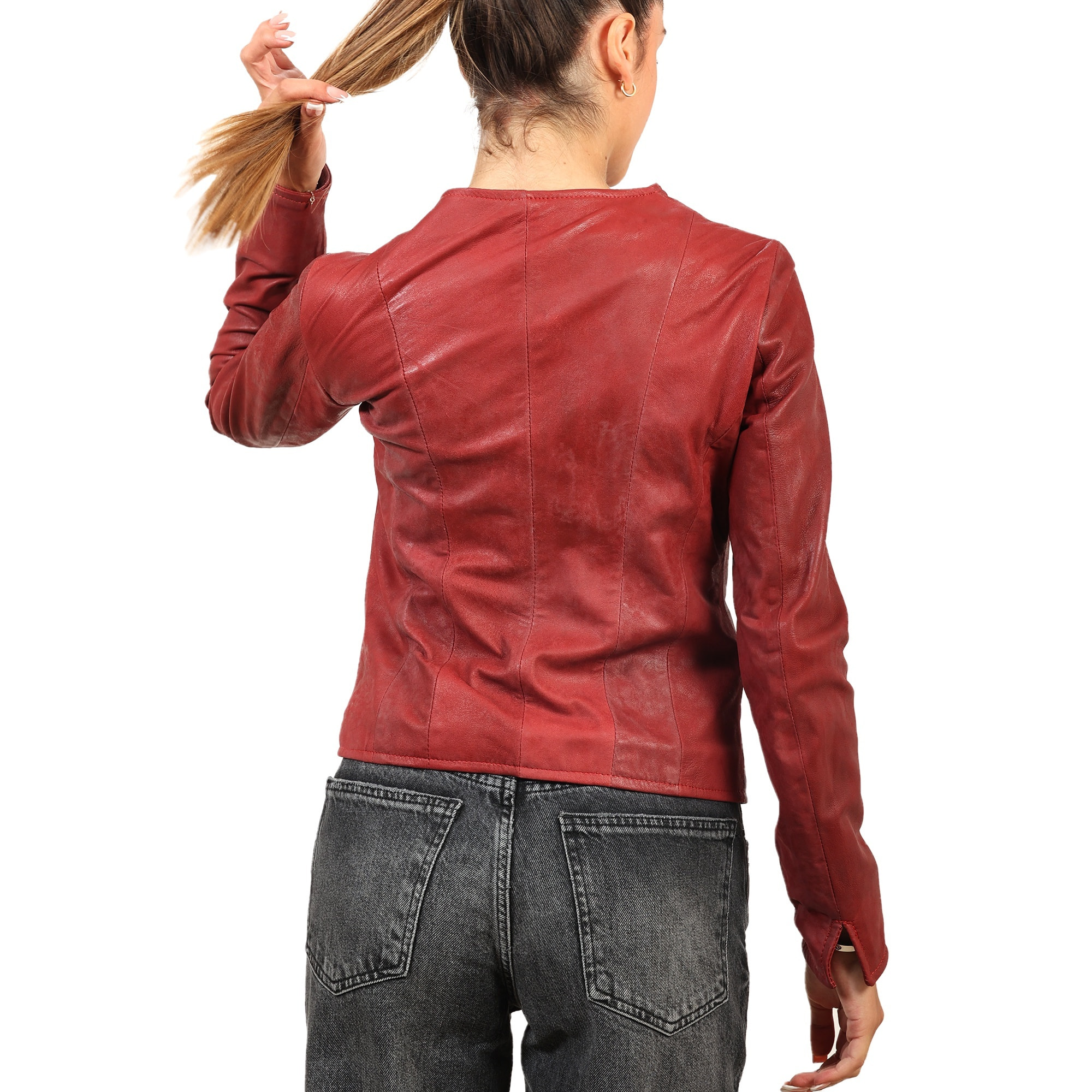 Giubbino in pelle di vitello rifinizione dakota bordeaux-Slim Fit