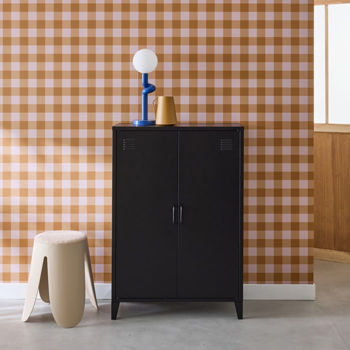 Commode/armoire en métal noir 2 espaces de rangement. casiers