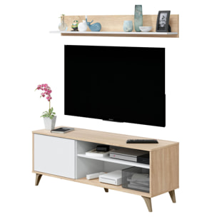 Mueble tv kiko + estante 1p roble/blanco