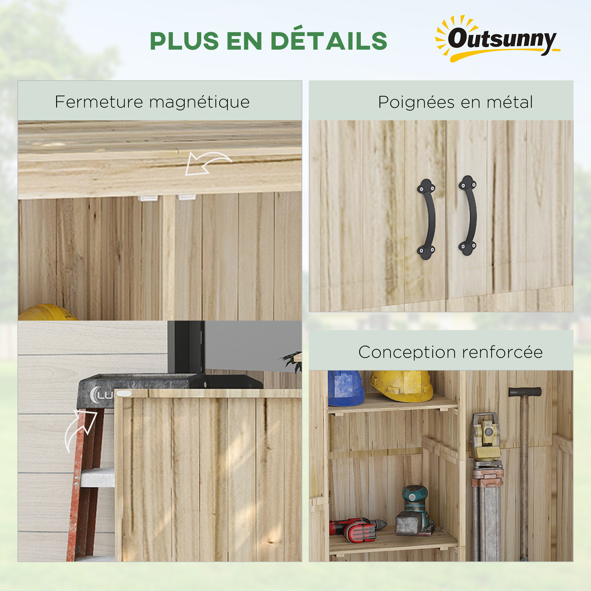 Armoire de jardin 2 portes bois - 2 étagères, grand compartiment - 120 x 57 x 183 cm - sapin pré-huilé