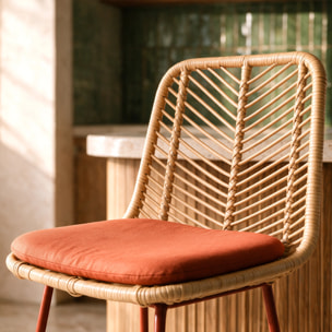 Lot de 2 chaises pour îlot central 66 cm en rotin et tissu orange - Tamara