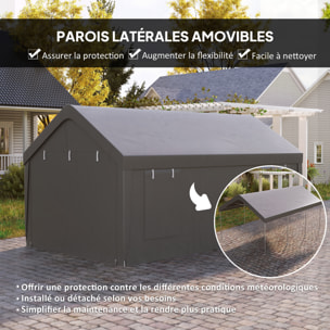 Tente garage carport grande taille 2 portes 4 fenêtres acier galvanisé robuste PE haute densité gris