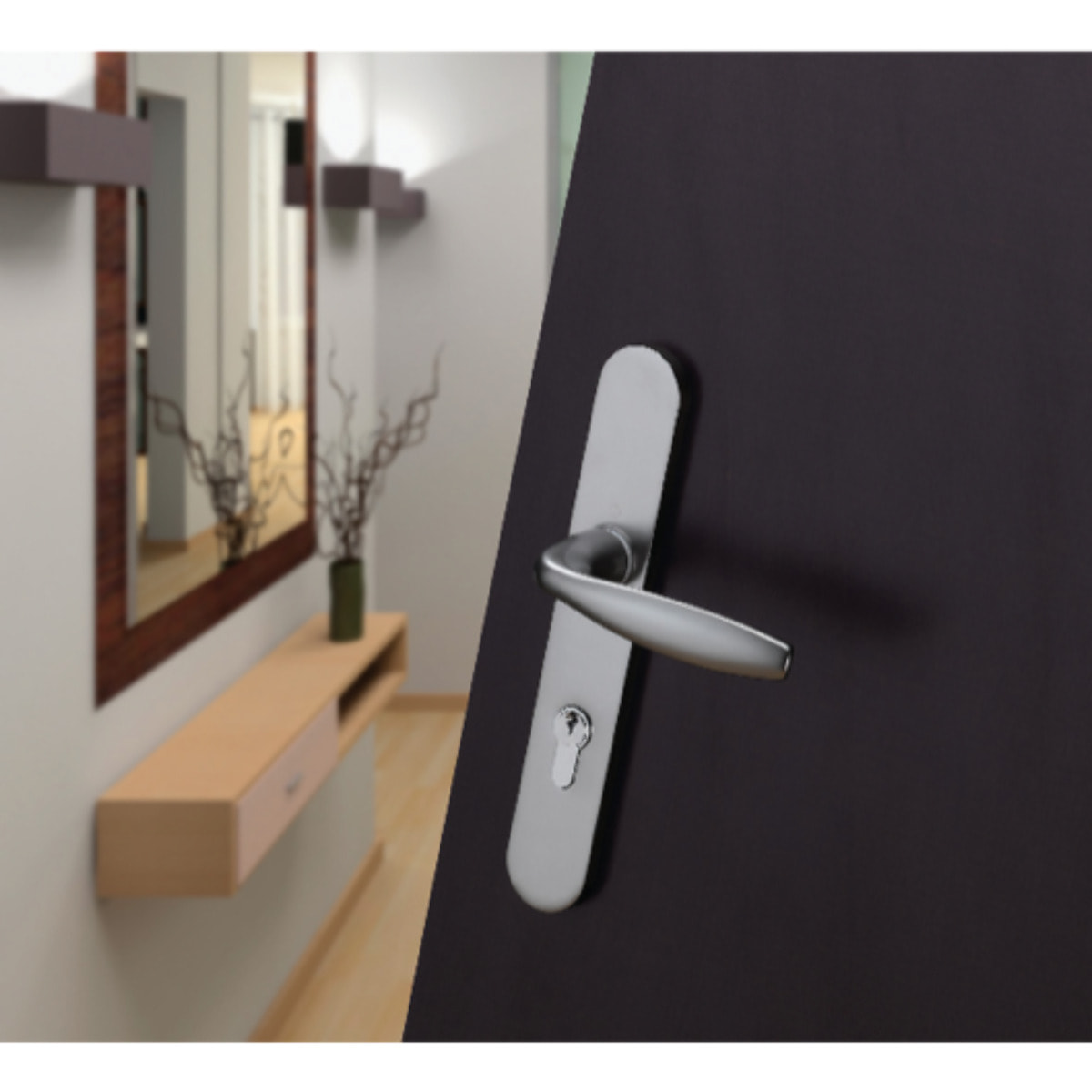 Ensemble de porte plaque large New york Clé i aspect inox F9 HOPPE - 1810/300M - 195mm - entr.7/70 C.7mm - 48/57 - 3540109