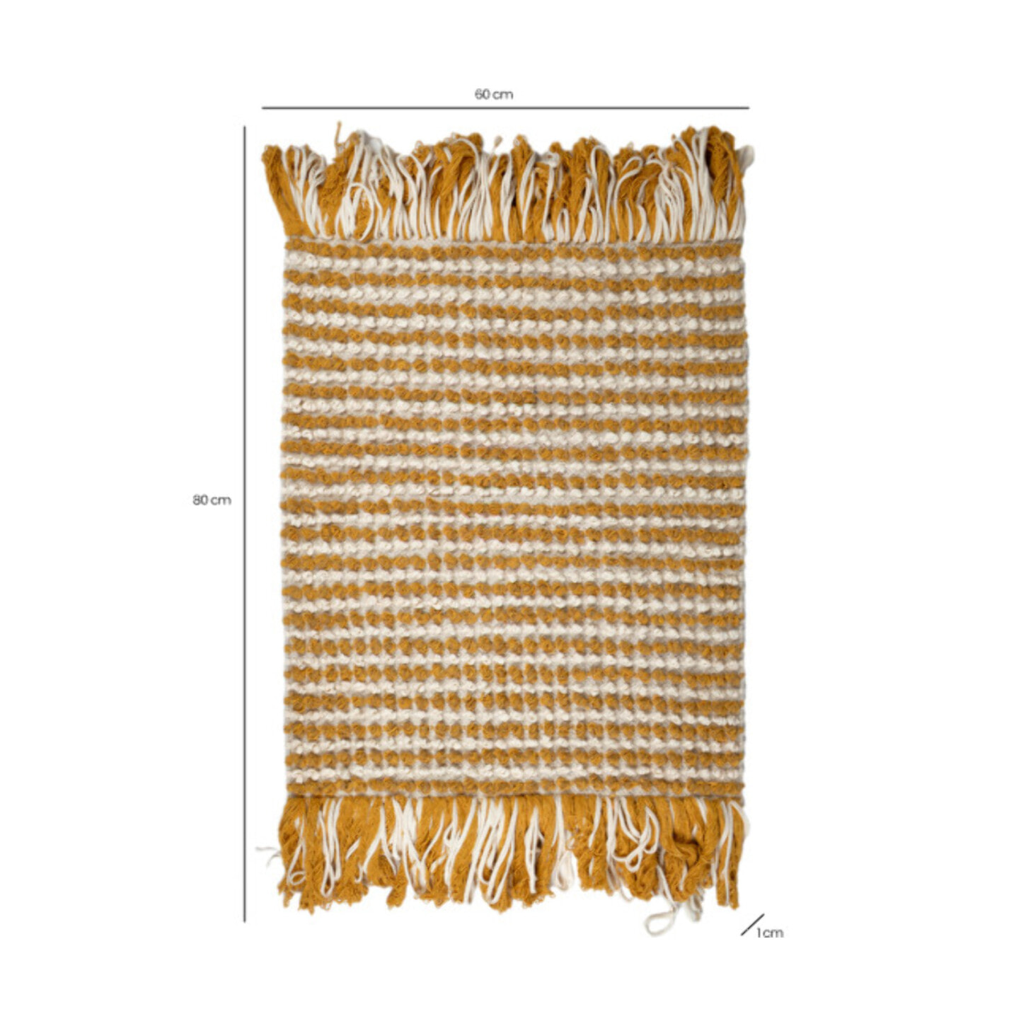 Tapis 60 x 80 cm tissu texturé petits pompons avec franges bicolores - MARINE