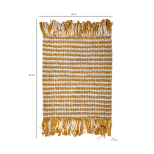 Tapis 60 x 80 cm tissu texturé petits pompons avec franges bicolores - MARINE
