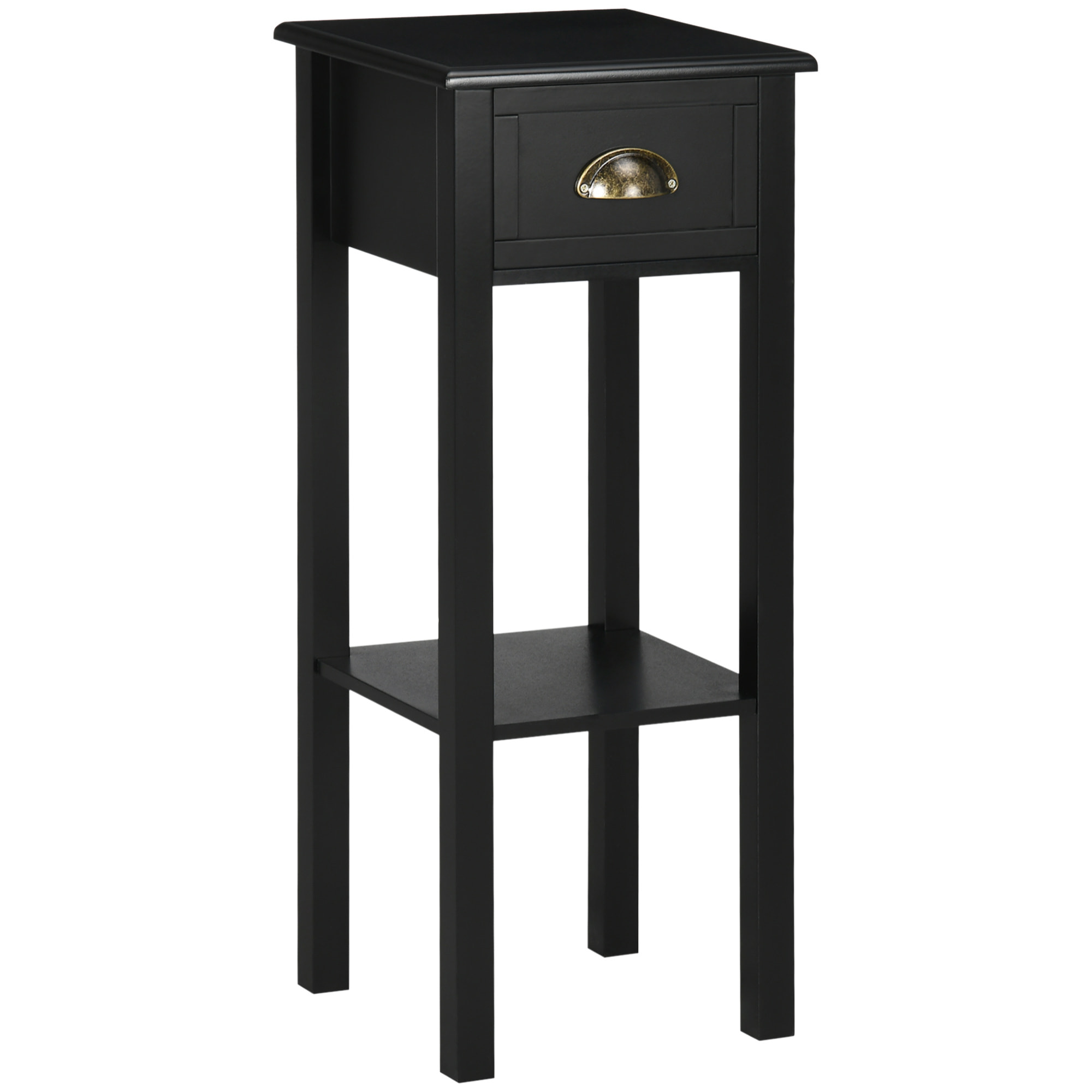 Mesa Auxiliar Estilo Moderno Mesita Auxiliar con Cajón y Estante de Almacenamiento Mesita de Noche para Sala de Estar Dormitorio 30x30x75 cm Negro